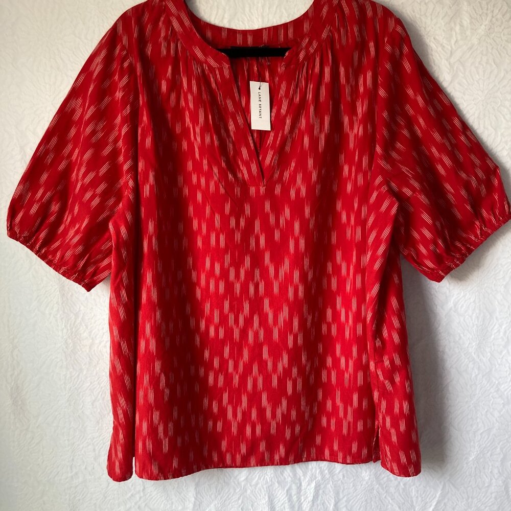 NWT LANE BRYANT Split Neck Short Sleeve Popover Cotton Blouse Red Plus Size 20